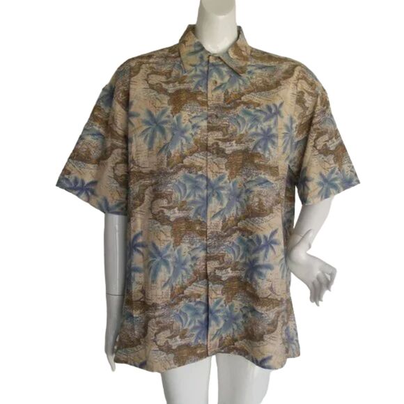 Vintage PIERRE CARDIN Camp shirt, XL, Map all over, Button Front, short sleeves - Picture 1 of 10